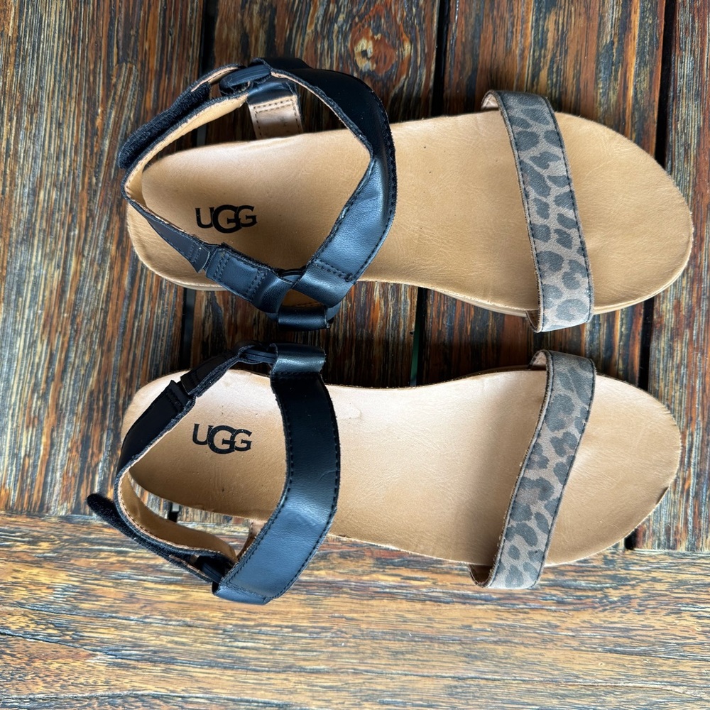 UGG Women's Black and Leopard Print Sandals